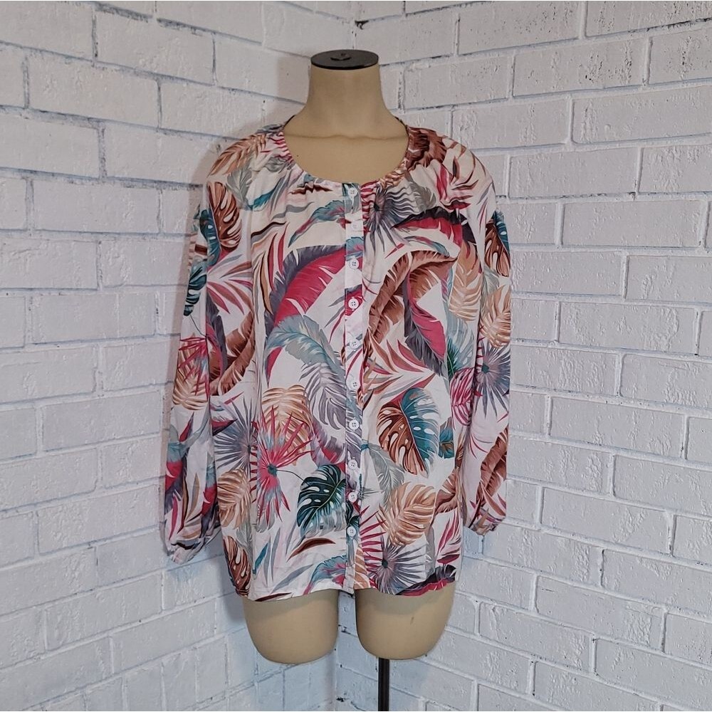 ChicMe Tropical Print Button-Up Blouse - Size M